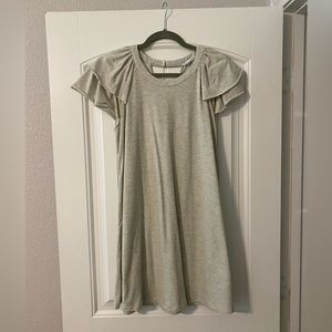 Cream Shift Dress with Ruffle Sleeve